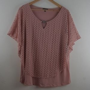OLIVIA BLU layered lace pink blouse 2x